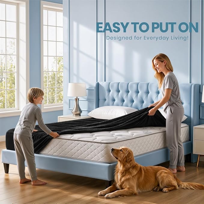 Full Size Mattress Protector Waterproof, Premium 200 GSM Terry Mattress Cover, Soft & Breathable Bed Cover, Fitted Sheet Style Stretchable Deep Pockets 15" by Utopia Bedding (Black)