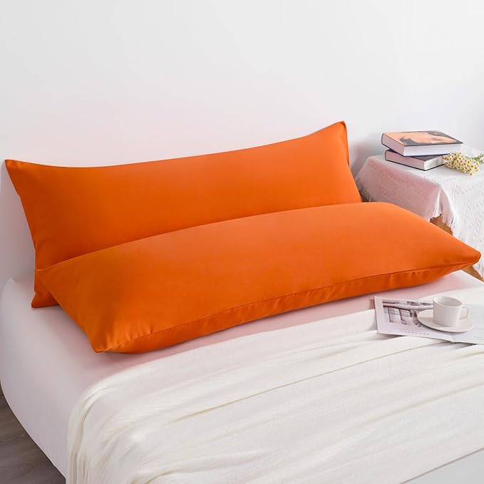 NTBAY Body Pillow Cases Set of 2, 2 Pack Brushed Microfiber 20x54 Pillow Cases, Soft, Wrinkle, Fade, Stain Resistant Orange Pillow Cases with Envelope Closure, 20x54 Inches, Orange