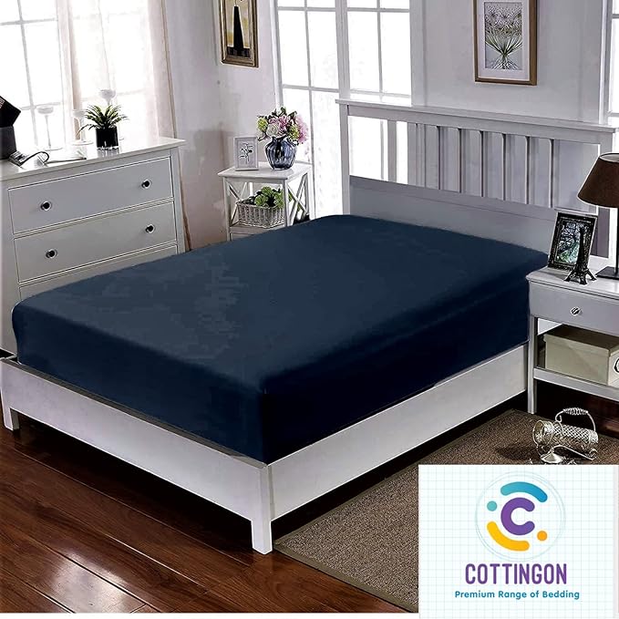 Cot Size 25" x 75" Fitted Sheet, 100% Egyptian Cotton, Perfect for Camp Bunk Beds/RVs/Guest Beds/Army Cots/Replacement Mattress - Navy Blue
