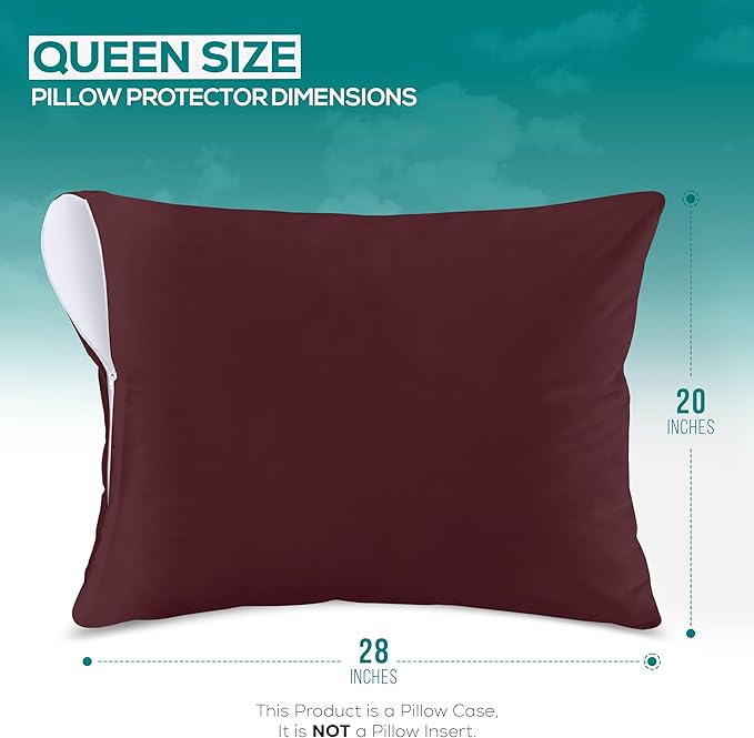 Utopia Bedding Premium 100% Waterproof Pillow Protectors with Zipper Queen Size (Set of 2), Bed Bug and Dust Mite Proof Zippered Pillow Covers, Pillow Encasement Cases, Burgundy