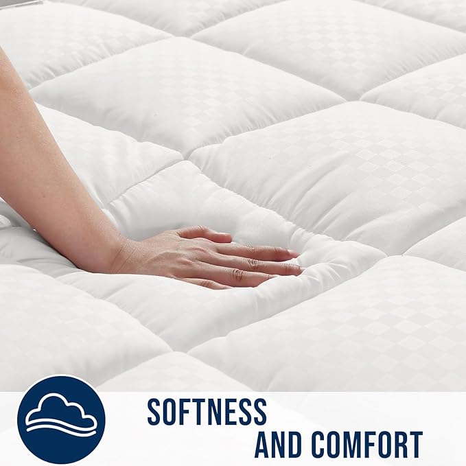 OLANLY King Quilted Fitted Mattress Pad, Elastic Fitted Mattress Topper, Cooling Soft Mattress Cover Stretches up to 21 Inches Deep, Machine Washable Mattress Protector (78x80 inch, Off White)