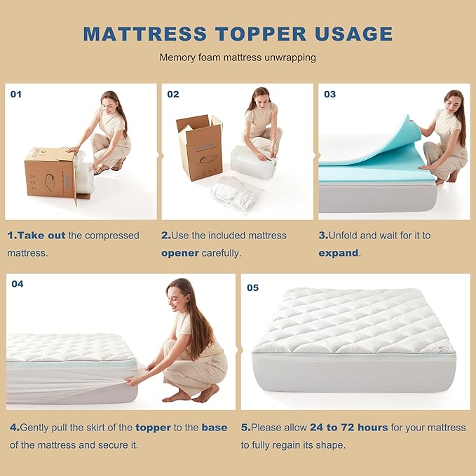 Bedlore 4-Inch California King Mattress Topper for Back Pain - Dual Layer Medium Support (2" Gel Memory Foam + 2" Cooling Fluffy Pillow Top Pad), Breathable & Pressure Relief (White)