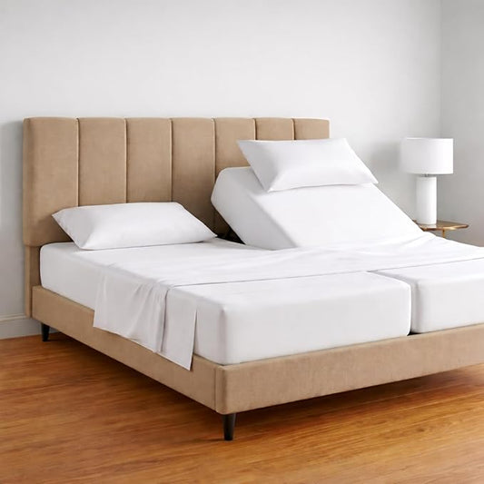 100% Egyptian Cotton Split King Sheets Sets for Adjustable Bed White - Luxury Hotel Collection, Cooling & Smooth Sateen Weave, Anti Pilling Extra Long Staple Cotton, 16" Deep Pocket - 5 Pc