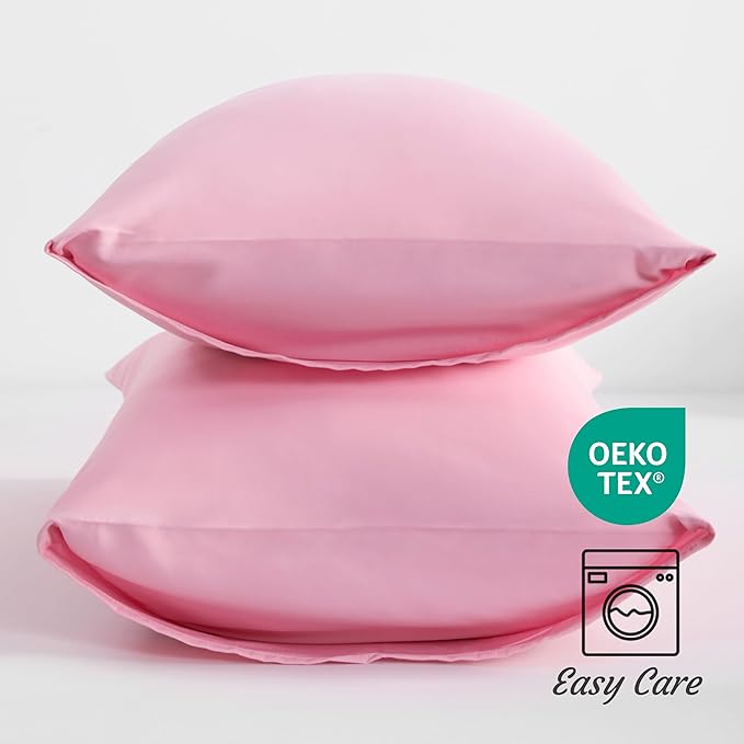NTBAY Standard Pillow Cases Set of 2, 2 Pack Brushed Microfiber 20x26 Pillow Cases, Soft, Wrinkle, Fade, Stain Resistant Pink Pillow Cases with Envelope Closure, 20x26 Inches, Pink