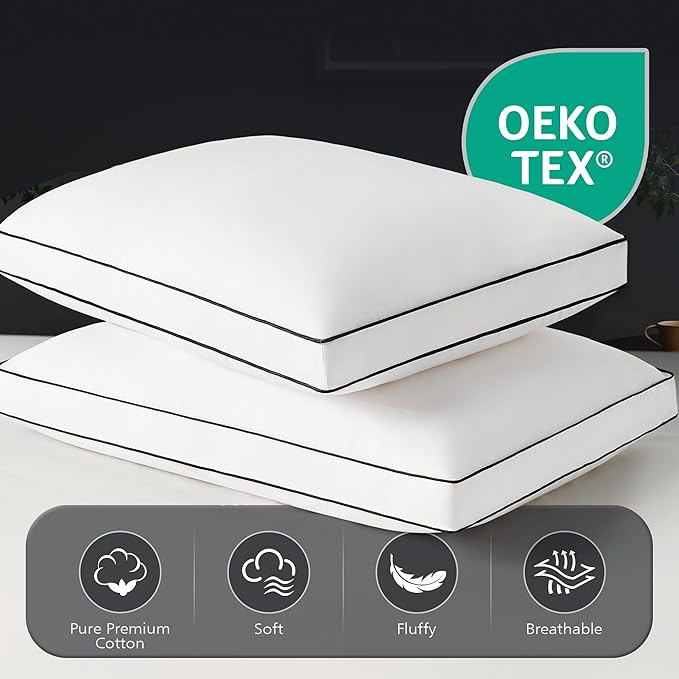 Feather Down Pillows Standard Size Set of 2, Luxury Hotel Collection Bed Pillows for Sleeping, Gusseted Down Pillow for Bed, Soft Fluffy Medium Firm for Side Back Stomach Sleepers 20x26 in.