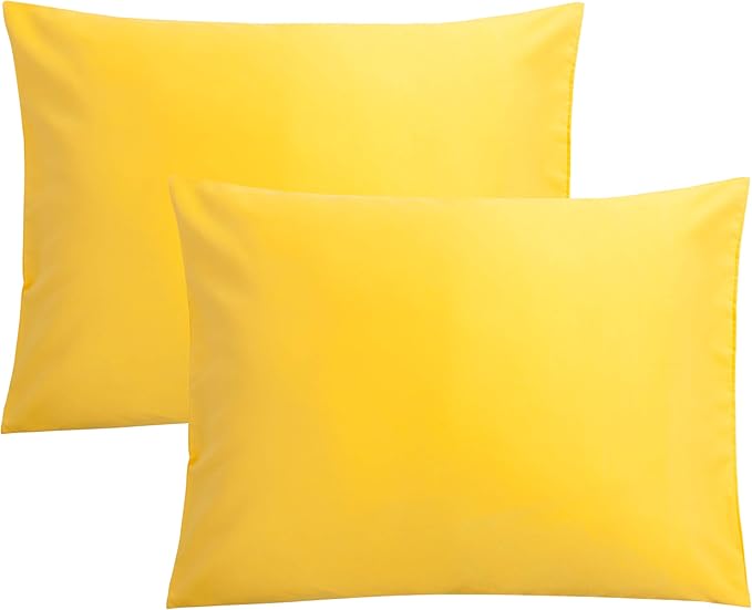 FLXXIE Pillow Cases Standard Size, Soft Microfiber Pillow Covers with Envelope Closure, Wrinkle, Stain Resistant Pillowcases, 2 Piece Set, 20x26, Yellow