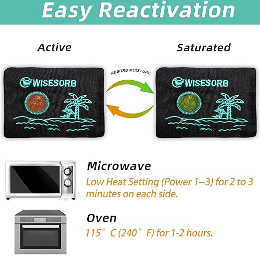 Wisesorb 50gx6pcs Rechargeable Desiccant Packs for Storage, Color Indicating Silica Gel Packets Moisture Absorbers with Transparent Window, Reusable Dehumidifier Bags for Safe 3D Filaments Electronics