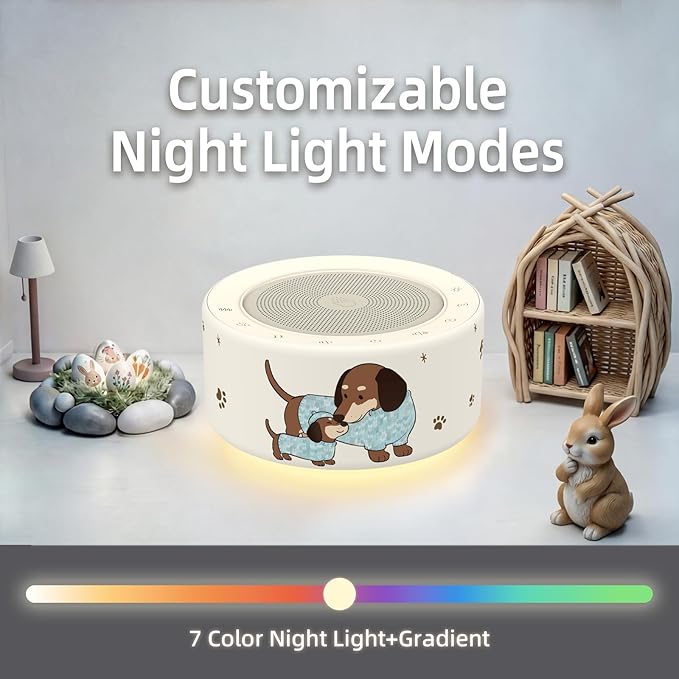 Kipcush White Noise Machine - Soft Non-Glare Nursery Lamp, 30 Soothing Sounds, 8 Color Lights, Max 8-Hour Timer for Baby & Adults