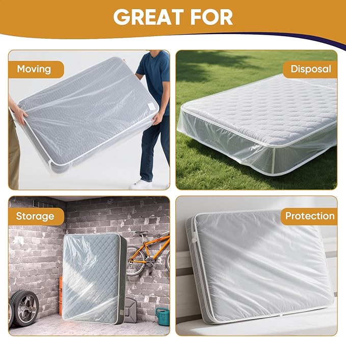 2 PK King/California King Mattress Bag for Moving, Waterproof Plastic Mattress Cover & Mattress Bag for Disposal
