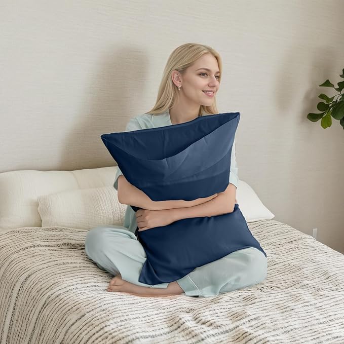 Pillow Cases King Size 2 Pack, Bamboo Rayon Cooling Pillowcases with Envelope Closure, Cool Breathable Pillow Case for Hot Sleepers & Night Sweats, 20x40 inches,Navy Blue