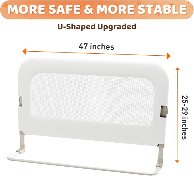 omzer Bed Guard Rail for Toddlers - 32inch Folding up & Adjustable Heights Baby Bed Safety Rails - Portable Toddler Bed Barrier Railing Guard for Kids Twin, Bunk, Queen, Full Size Bed