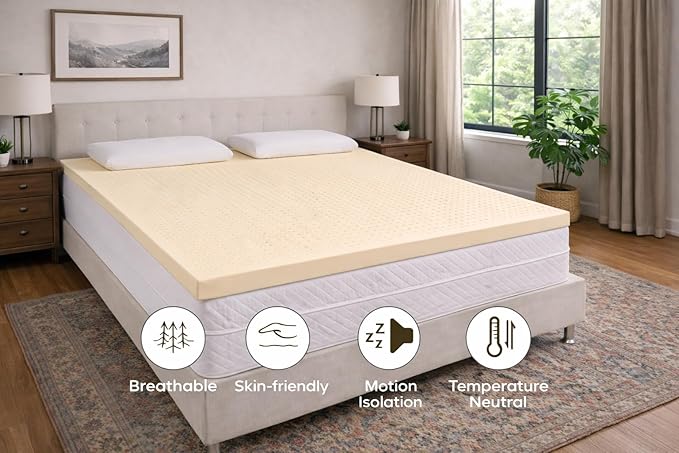 Premium GOLS Certified Natural Latex Mattress Topper, Soft and Breathable Bed Topper for Pressure Relief (Full, 1" Topper Medium Firm)