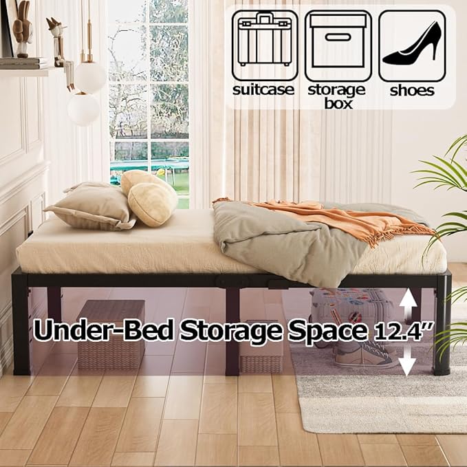 Bilily 14 Inch Twin Bed Frame Metal Platform with Round Corner Legs,3500 LBS Heavy Duty Steel Slats Support,Headboard Compatible,No Box Spring Needed,Easy Assembly,Mattress Retainer,Underbed Storage