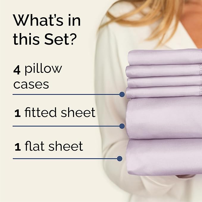 Queen 6 Piece Sheet Set - Comfy, Breathable & Cooling - Soft Hotel Luxury Bedding for Women, Men, Kids, Teens and Children - 1 Flat & 1 Fitted Sheet & 4 Pillowcases with Deep Pockets - Light Lavender