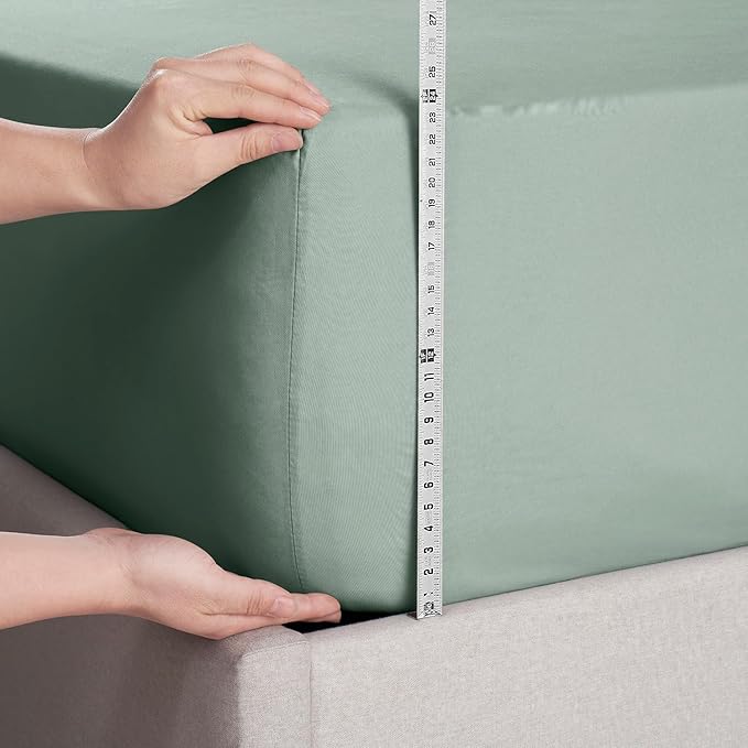 Nestl 2 Pack Sage Green Fitted Sheet Extra Deep Pocket, Hotel Luxury Cal King Fitted Sheet Only Easily Fits 18 to 24 Inch Mattress, Super Soft, Wrinkle-Free and Breathable with Corner Straps