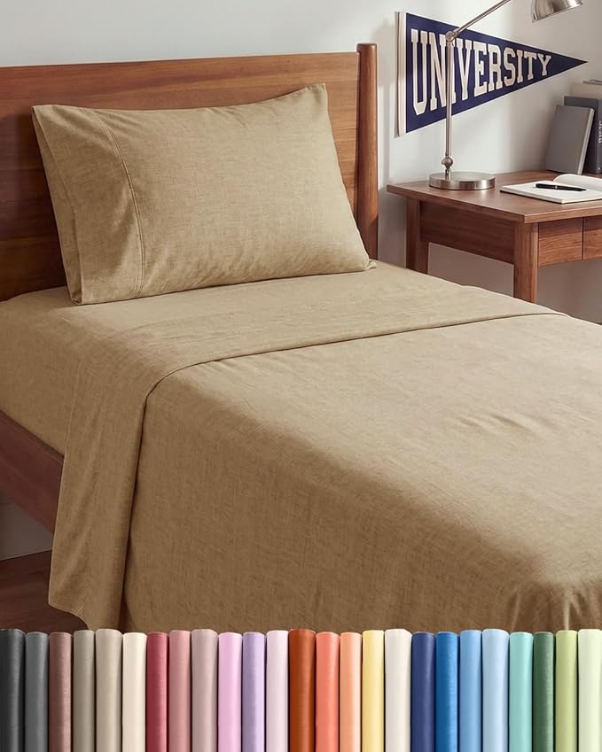 Twin XL Size 3 Piece Sheet Set - Comfy Breathable & Cooling Sheets - Hotel Luxury Bed Sheets for Women & Men - Deep Pockets, Easy-Fit, Soft & Wrinkle Free Sheets - Heathered Tan Oeko-Tex Bed Sheet Set