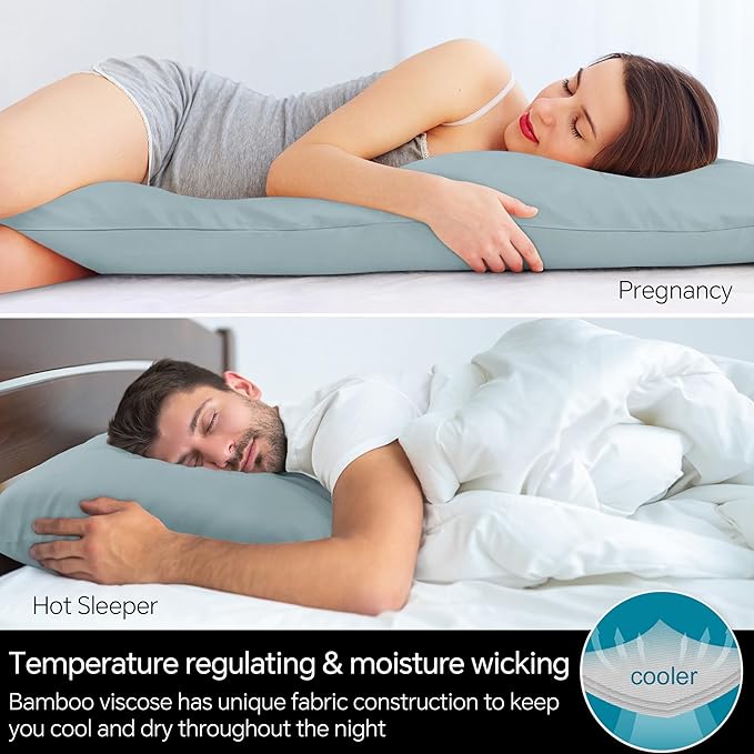 BEDELITE Body Pillow Cover, Rayon Made from Bamboo, Cooling Body Pillow Case Cover for Hot Sleepers and Night Sweats, Breathable & Silky Soft Full Long Pillow Case (Haze Blue, 20x54 Inches)