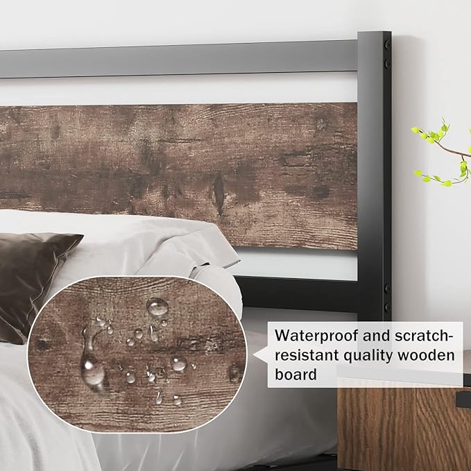 Headboard Only Wooden Headboard with Metal Slats Sturdy Rustic Headboards Easy Assembly, Twin XL/Queen/King (King)