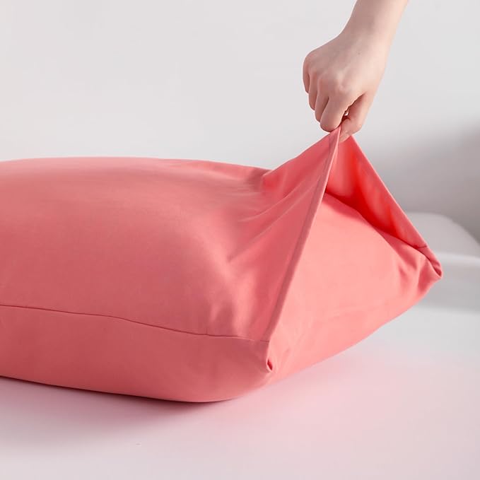 NTBAY Standard Pillowcase Set - 2 Pack Brushed Microfiber 20x26 Pillowcases - Soft, Wrinkle-Free, Fade-Resistant, Stain-Resistant, Coral Pink Pillowcases with Envelope Closure - 20x26 Inches