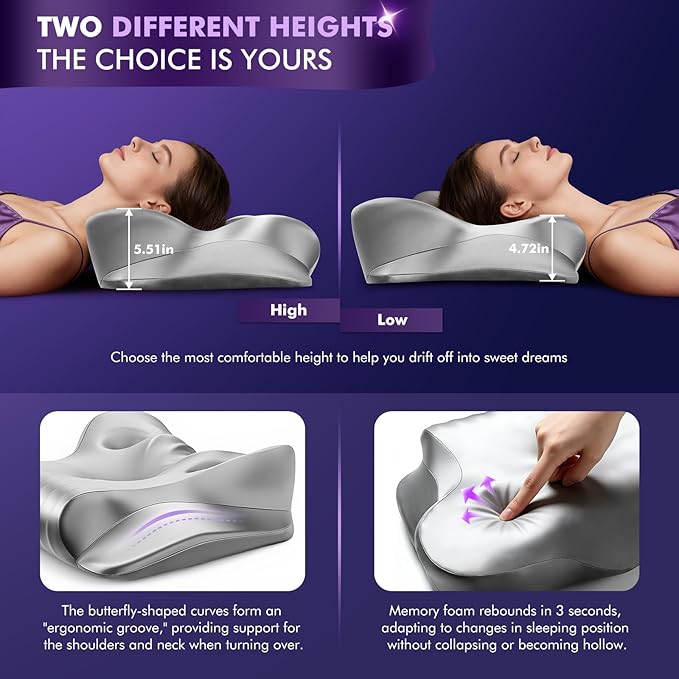 Dayme Orthopedic Memory Foam Pillows –Cooling Neck Pillow that Actually Cools,Cervical Support Pillow for Neck Pain Relief,Cervical Pillow for All Sleep Positions,Ergonomic Pillow,Cooling Pillow,Gray