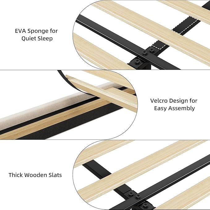 Garvee Upholstered Bed Frame Queen Size with Storage Headboard and Charging Station, Platform Bed Frame with Drawers, Heavy Duty, No Box Spring Needed, Easy Assembly, Beige