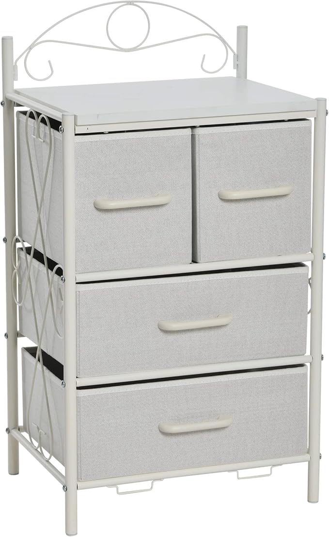 Household Essentials Scandinavian White Iron & Wood Four-Drawer Chest