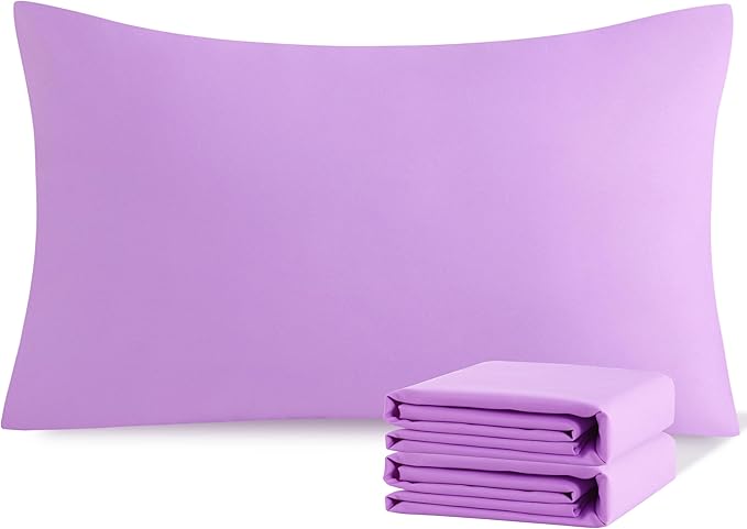 NTBAY Standard Pillowcase Set - 2 Pack Brushed Microfiber 20x26 Pillowcases - Soft, Wrinkle-Free, Fade-Resistant, Stain-Resistant, Light Purple Pillowcases with Envelope Closure - 20x26 Inches