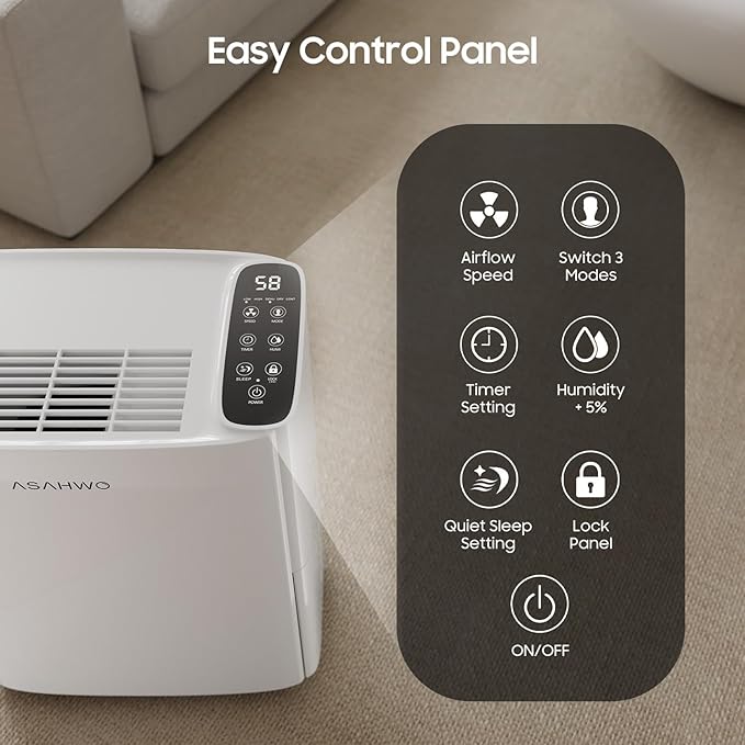 ASAHWo 2500 Sq.Ft Dehumidifier for Basement with Drain Hose Max 34 Pints, Dehumidifiers for Home, Bathroom, Bedroom, 4 Pre-Set Modes, Intelligent Humidity Control, Dry Clothes Quiet Operation