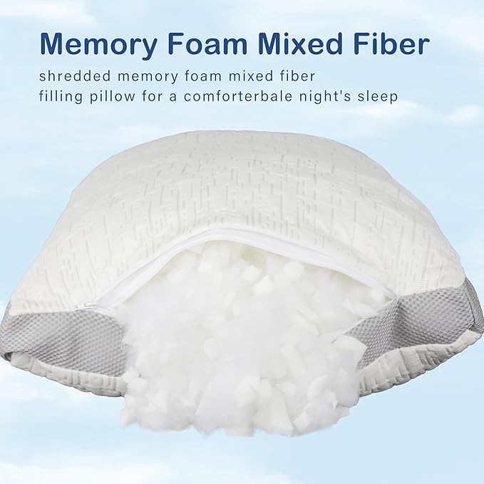 ACCURATEX Pillows Standard Size Set of 2, Rayon Derived from Bamboo Removable Cover, Shredded Memory Foam Pillow with Down Alternative Fill (Adjustable), Supportive Pillows for Side Back Sleepers