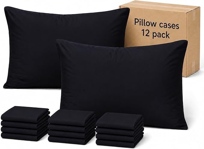 ZPECC Pillow Cases King Size Set of 12, 20x36 Envelope Closure Pillowcases, Soft Plain Brushed Microfiber Covers Hypoallergenic Breathable, Black