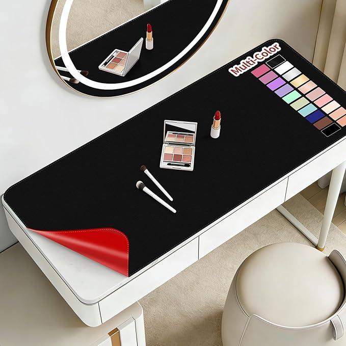 Makeup Mat for Vanity to Protect Desk Top 31.5 x 15.7 in, Dual-Sided Makeup Mat, Easy to Clean Desk Pad - Waterproof and Oilproof Vanity Accessories (Black and Red)