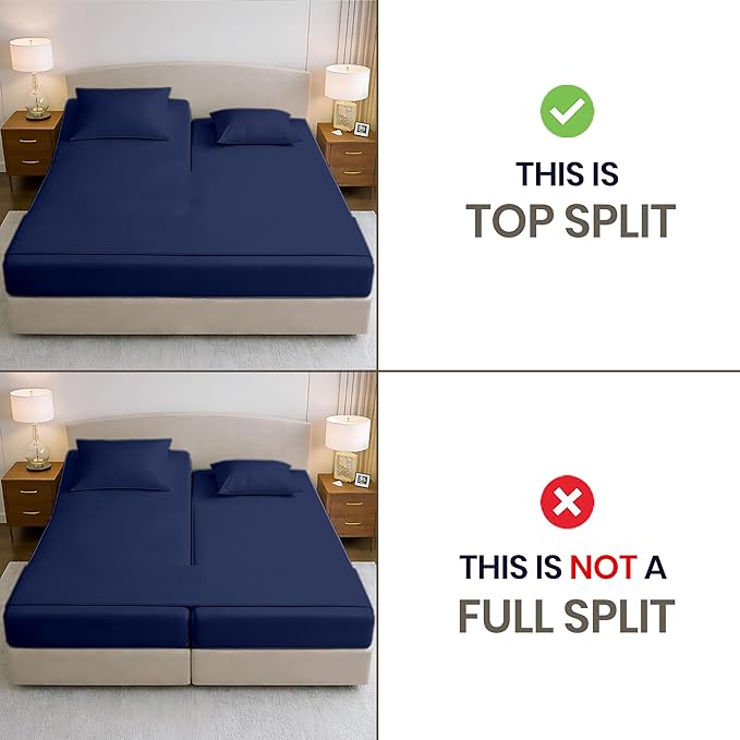 SGI bedding 34" King Split Top Flex Head Sheet 100% Egyptian Cotton Sheet Set 1000 Thread Count Flex Top Sheet for Adjustable Bed 4Pc Sheet Set 15" Deep Pocket for Sleep Number Bed - Navy Blue