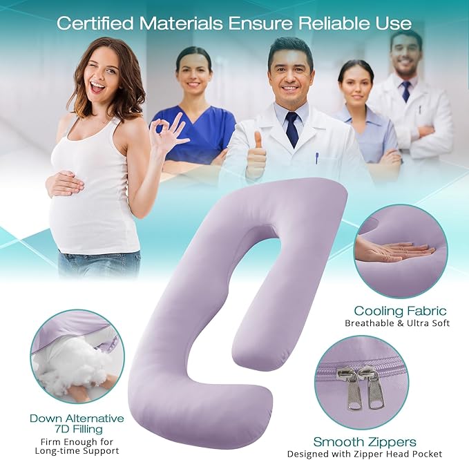 Sasttie Pregnancy Pillows for Sleeping, Jumbo U Shaped Cooling Full Body Pillow with Removable Cover, Pregnant Women Must Haves, Maternity Essential, Lavender