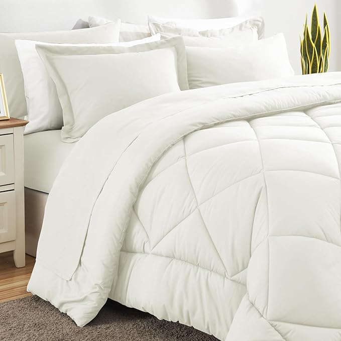 CozyLux Twin XL Comforter Set Ivory - 5 Pieces Twin Extra Long Bed in a Bag for College Dorm, All Season Bedding Set for Girls and Boys, Soft Bed Set with Comforter, Sheets, Pillowcase & Sham