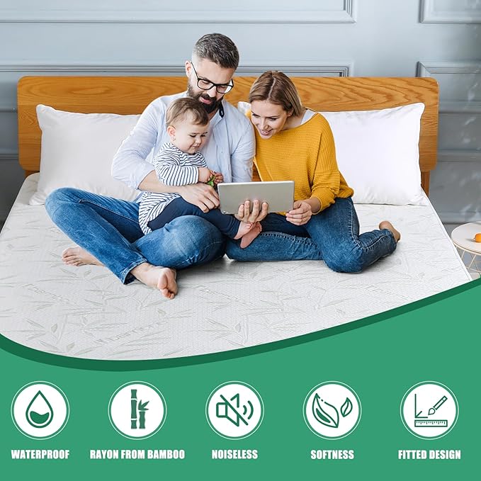 Waterproof Mattress Protector Twin XL Size, Viscose Cooling Breathable Mattress Cover for College Dorm Room, Back to School Deep Pocket Mattress Pad Cover, Noiseless Soft Bed Cover