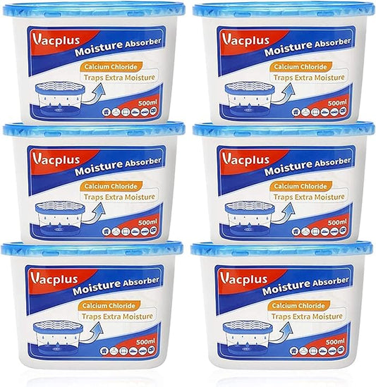 Vacplus Moisture Absorbers - Dehumidifiers for Closet, Efficient Humidity Absorber Boxes Collect Excess Moisture for Bathroom, Kitchen, Study, Fragrance-Free, 6 Pack