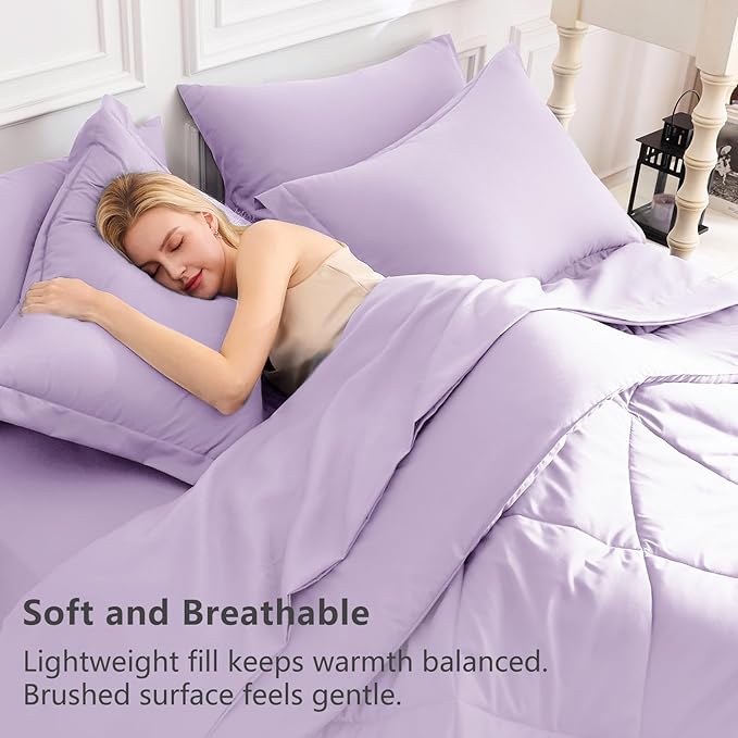 CozyLux Twin XL Comforter Set Light Purple - 5 Pieces Twin Extra Long Bed in a Bag for College Dorm, All Season Bedding Set for Girls and Boys, Soft Bed Set with Comforter, Sheets, Pillowcase & Sham