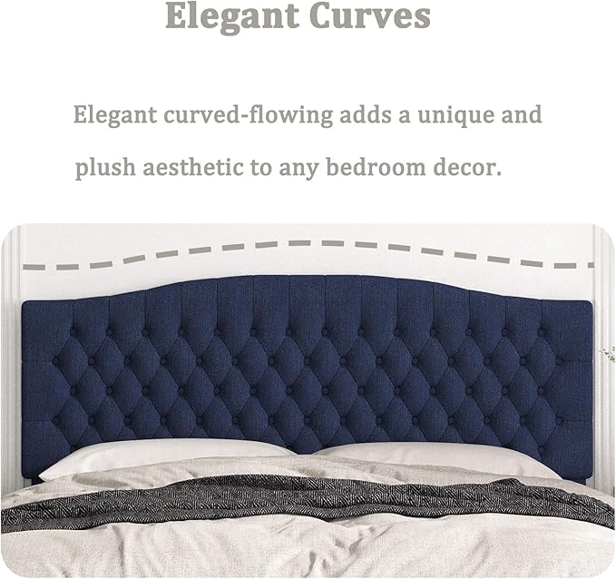 Befurtori King Headboard Only, Upholstered Headboard for Adjustable Bed Linen Tufted Cal King Size Wall Mounted Head Board with Solid Wood Legs Head Board, Navy Blue