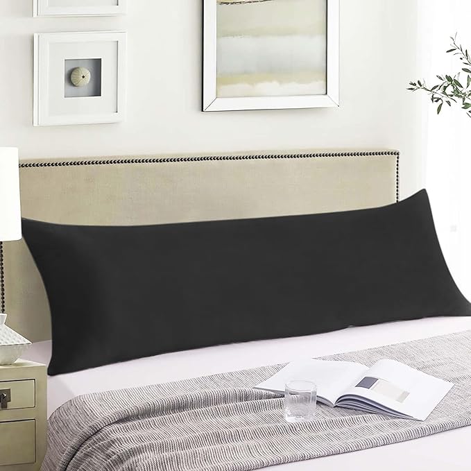 SHOUREN Cotton Body Pillow Insert - Cooling Breathable Full Body Pillow for Side Sleeper - Soft Long Bed Pillow for Adults - 20 x 54 inch-Black