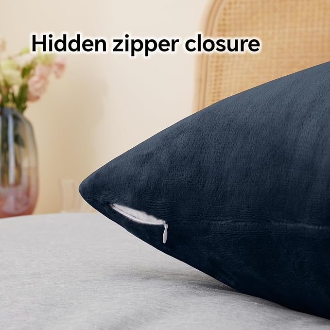 BEDELITE Flannel Pillowcases Standard Set of 2, Super Soft Fleece Pillow Case Cover with Zipper for Bedroom, Sofa, Couch,Luxury Cozy Fuzzy Velvet Pillow Shams for All Seasons(20x26 Inches, Navy)