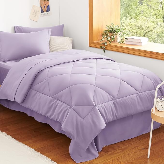 CozyLux Twin XL Comforter Set Light Purple - 5 Pieces Twin Extra Long Bed in a Bag for College Dorm, All Season Bedding Set for Girls and Boys, Soft Bed Set with Comforter, Sheets, Pillowcase & Sham