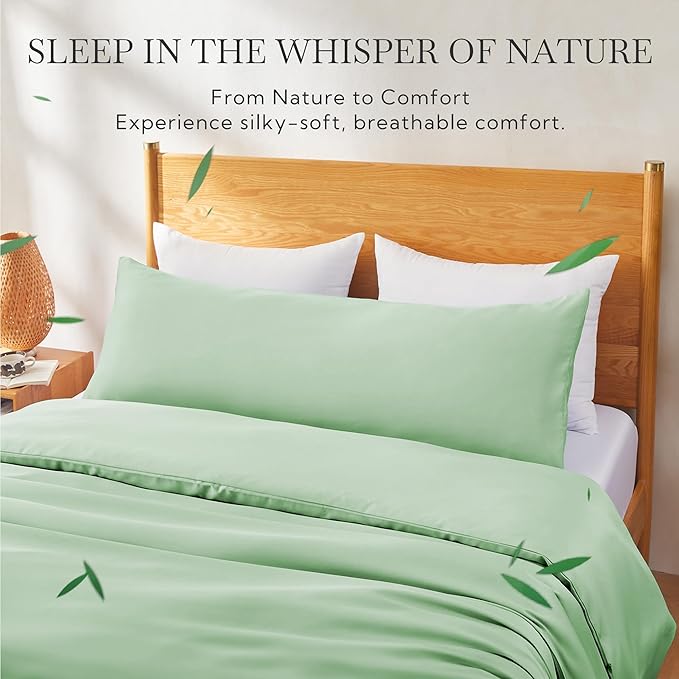 MR&HM Cooling Body Pillow Case 20"x54", Body Pillow Cover for Hot Sleepers, Breathable & Moisture Wicking, Soft Envelope Long Pillowcase, Rayon Derived from Bamboo & Polyester Blend, Sage Green