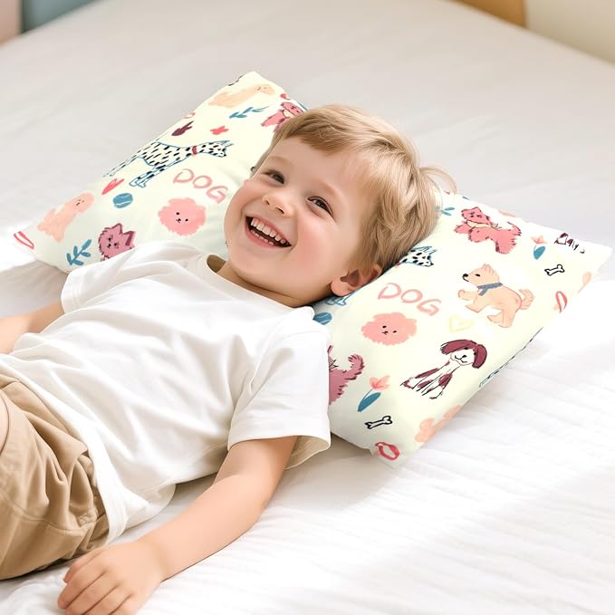 Cloele Kids Toddler Pillowcase Envelope Travel Pillowcase Baby Pillow Cover Fits Pillows Sized 12x16 or 13x18-1 Pack Soft Children’s Bedding Pillowslip Case for Boys and Girls -Cute Dogs