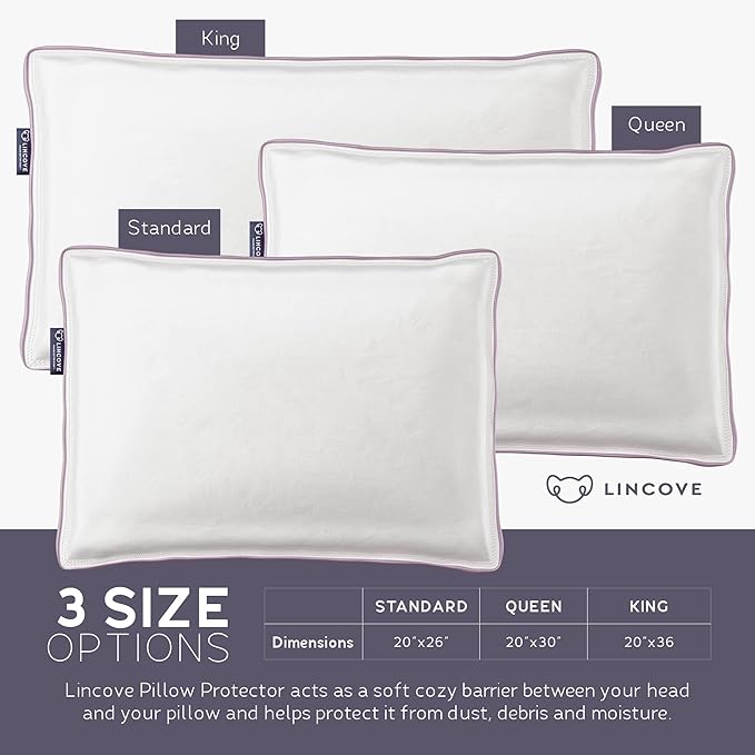 Lincove 100% Cotton Sateen Pillow Protector Cover - Zipper Pillow Cover - 500 Thread Count Luxury Cotton - Zippered Dust Pillow Protector Bed Pillow Case, King, 20”x36”