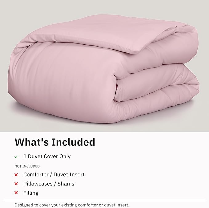Full/Queen Duvet Cover Only - Premium 400 Thread Count, Natural 100% Cotton Duvet Covers Queen, Soft Sateen Weave, Button Closure and Corner Ties - Pink