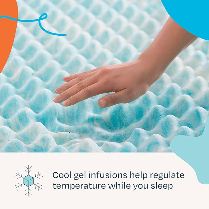 Linenspa 3 Inch Gel Memory Foam Mattress Topper – Egg Crate Style, Reversible for two feels – Promotes Airflow & Relieves Pressure Points – Full