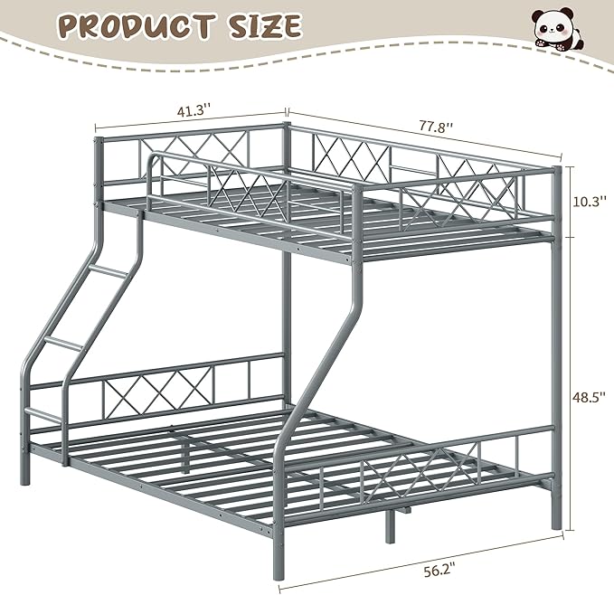 Garvee Twin Over Full Metal Bunk Bed, Heavy Duty & Sturdy Construction for Quiet Use, Includes Ladder & Guardrails, No Box Spring, Space Saver, Gray