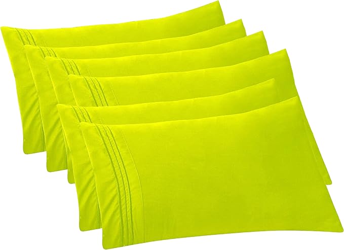 Elegant Comfort 6-PACK Solid Pillowcases 1500 Premium Hotel Quality Microfiber - Smooth Weave, Wrinkle and Stain Resistant, Easy Slip-On, 6-Piece Set, Standard/Queen Pillowcase, Lime