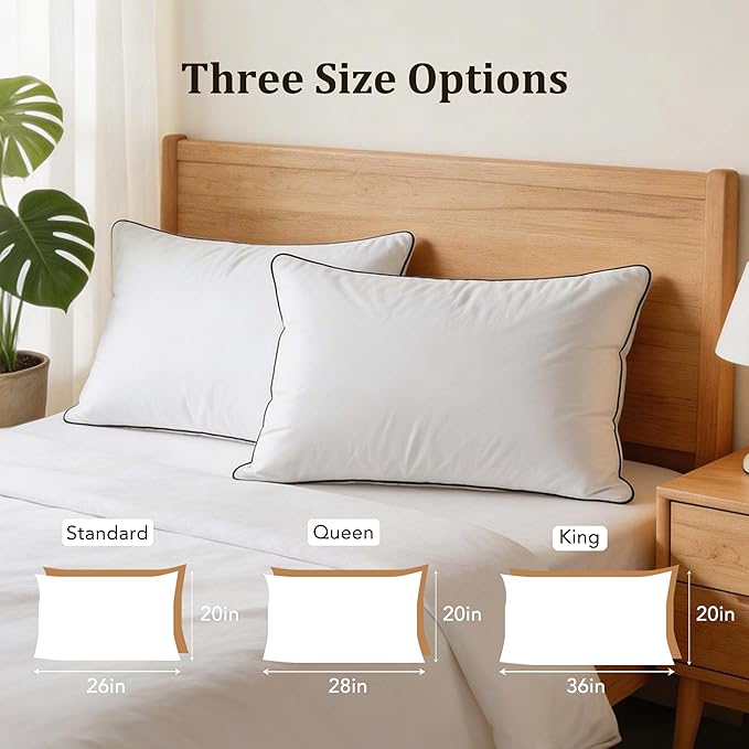 Bed Pillow, Luxury Hotel Feather and Down Pillow for Sleeping with Premium Cotton Shell, Gusseted Pillows for Side and Back Sleepers, Soft and Supportive, Downproof