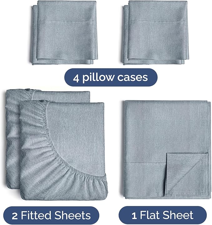 Split King 7 Piece Sheet Set - Comfy, Breathable & Cooling - Hotel Luxury Bedding for Women, Men, Kids, Teens and Children - 1 Flat & 2 Fitted Sheets & 4 Pillowcases w/ Deep Pockets - Heathered Blue
